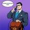 Super businessman hero talking phone success