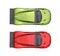 Super cars - top view - metallic green and red colors