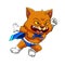 The super cat with the blue cloak and white gloves is posing with the fight pose