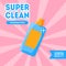 Super Clean Dishwashing Liquid Product Advertising Banner Template, Liquid Detergent in Plastic Bottle Vector