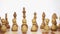 Super close Details of chess pieces that stand on a chessboard