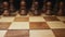 Super close Details of chess pieces that stand on a chessboard