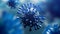 Super closeup Coronavirus COVID-19 in human lung body background. Science microbiology concept. Blue Corona virus outbreak