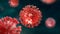 Super closeup Coronavirus COVID-19 in human lung body green background. Science microbiology concept. Red Corona virus outbreak