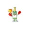 Super cool Boxing winner champagne green bottle in mascot cartoon style