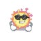 Super cool coronaviridae virus mascot character wearing black glasses