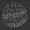 Super cool daughter, mother, grandmother - lettering phrase in circle.  White text on dark grey textured background.