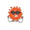 Super cool electron microscope coronavirus mascot character wearing black glasses