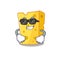Super cool emmental cheese character wearing black glasses