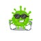 Super cool flaviviridae mascot character wearing black glasses