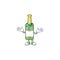 Super Cool Grinning champagne green bottle mascot cartoon style