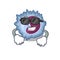 Super cool monocyte cell character wearing black glasses