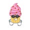 Super cool strawberry cupcake character wearing black glasses