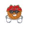 Super cool tomato basket mascot character wearing black glasses