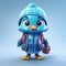 Super Cute 3d Blue Bird Character With Backpack - Commission By John Wilhelm