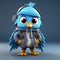 Super Cute 3d Blue Bird In Jacket With Headphones - Urban Style