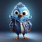 Super Cute 3d Cartoon Blue Bird In Urban Clothes