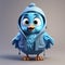 Super Cute 3d Cartoon Blue Bird With Urban Clothes