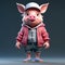 Super Cute 3d Cartoon Pig In Urban Clothes