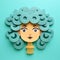 Super Cute 3d Cut Paper Illustration Of A Girl With Curly Hair