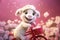 a super cute adorkable fluffy white baby lamb is smiling happily, very happy, riding a bicycle AI generated