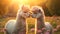 Super cute alpacas couple in love. Happy Valentine\\\'s day concept. AI generated image