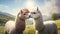 Super cute alpacas couple in love. Happy Valentine\\\'s day concept. AI generated image