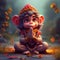 Super cute baby Hanuman praying with folded hands generative AI