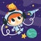 Super Cute Cartoon Astronaut Boy Floating In Space