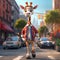 Super Cute Cartoon Giraffe Walking Across The Street