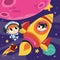 Super Cute Cartoon Space Adventure Rocket Astronaut Kids