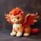 Super Cute Hand-painted Stuffed Lion With Wings - Dark Orange And Light Crimson