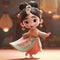 Super cute little girl, cream color scheme black hair,dancing in traditional Chinese Dynasty clothing AI Generated