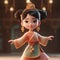 Super cute little girl, cream color scheme black hair,dancing in traditional Chinese Dynasty clothing AI Generated