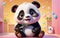 A super cute little panda, with big eyes and a smiling face, is looking at you.