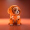 Super cute pet astronaut puppy dog in an orange spacesuit explorer