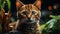 A Super Cute Red Rusty Spotted Cat In Jungle Blurry Background