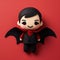 Super Cute Vampire Bat Doll In Red Outfit - Handmade Felt Toy