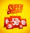 Super discounts vector sale banner with many red shopping bags