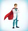 Super doctor cartoon character. Superhero doctor with hero cloaks. Healthcare vector concept. Medical concept. First aid