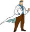 Super doctor ready to rescue and cure patient with all of his strength in cartoon style