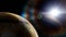 Super-earth planet, realistic exoplanet, planet suitable for colonization, earth-like planet in far space, planets background 3d r