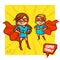 Super Family. Mother and Daughter Superheroes. Vector Illustartion