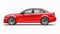 Super fast sports car color red metallic on a white background. Body shape sedan. Tuning is a version of an ordinary family car.