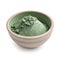 Super fine organic green clay powder in a green clay bowl on white background cosmetic Generative AI Illustration