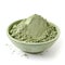 Super fine organic green clay powder in a green clay bowl on white background cosmetic treatment Generative AI Illustration