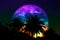 super flower colorful moon back silhouette palm tree on night sky