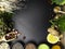 Super food or vegetarian food concept. Seeds, beans, vegetables, wheat seedlings, honey, citrus for healthy cooking on black