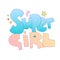 Super girl vector cartoon lettering. Cartoon font with words Super Girl. Girl super power concept with cartoon font and