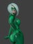 Super green girl doing a pin up pose on grey background